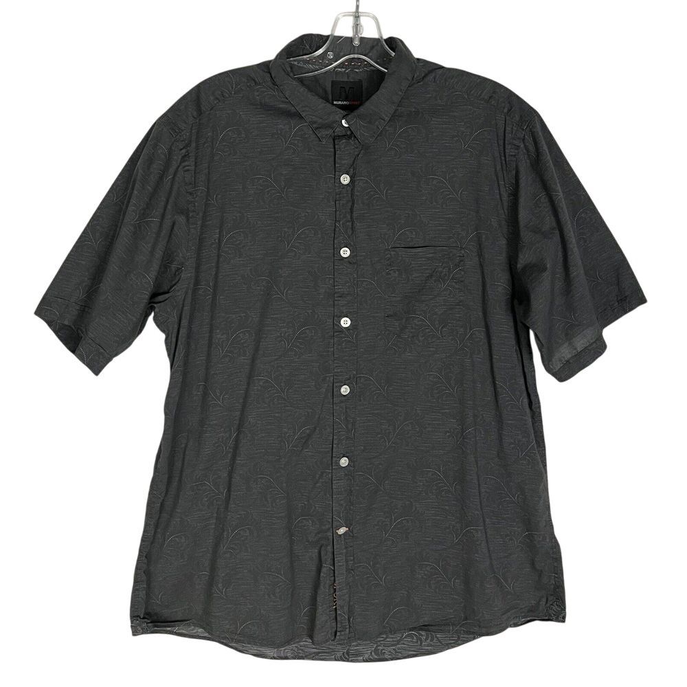 Murano Sport Men Size L‎ Gray Floral Button Up Shirt Short Sleeve Cotton